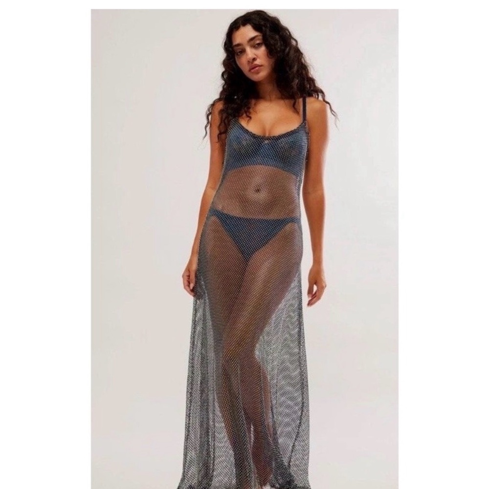 Filter Finish Blue Mesh Maxi Dress